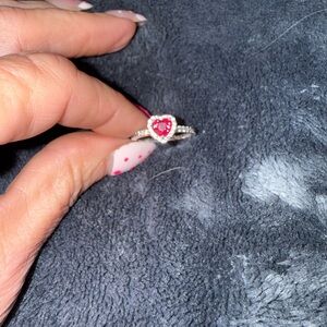 Pandora Silver Elevated Red Heart Ring